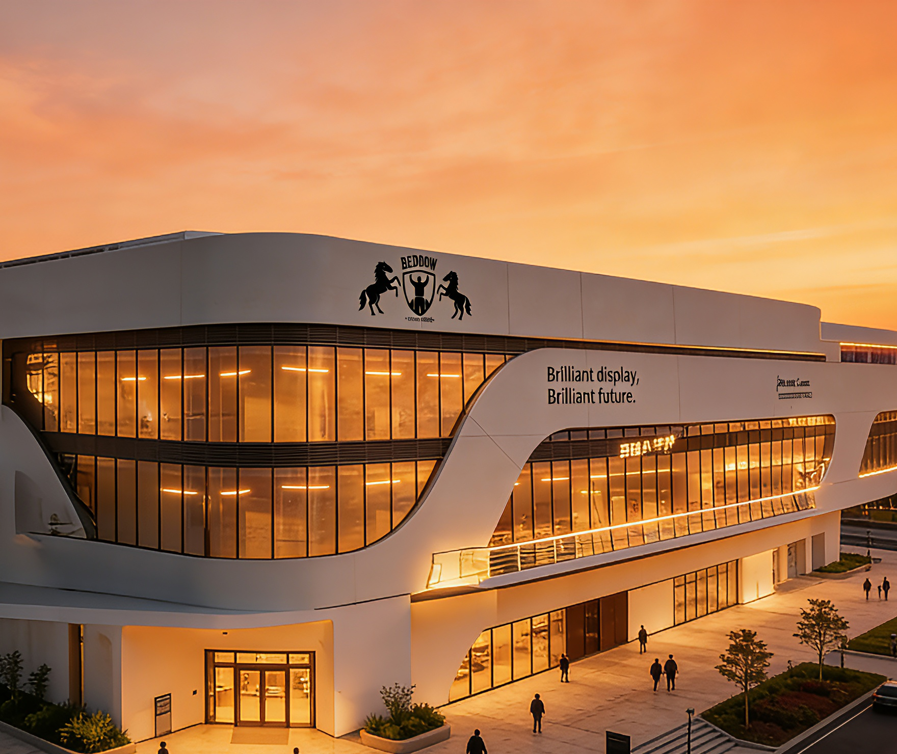 Modern corporate office building exterior view with glass facade and professional architecture