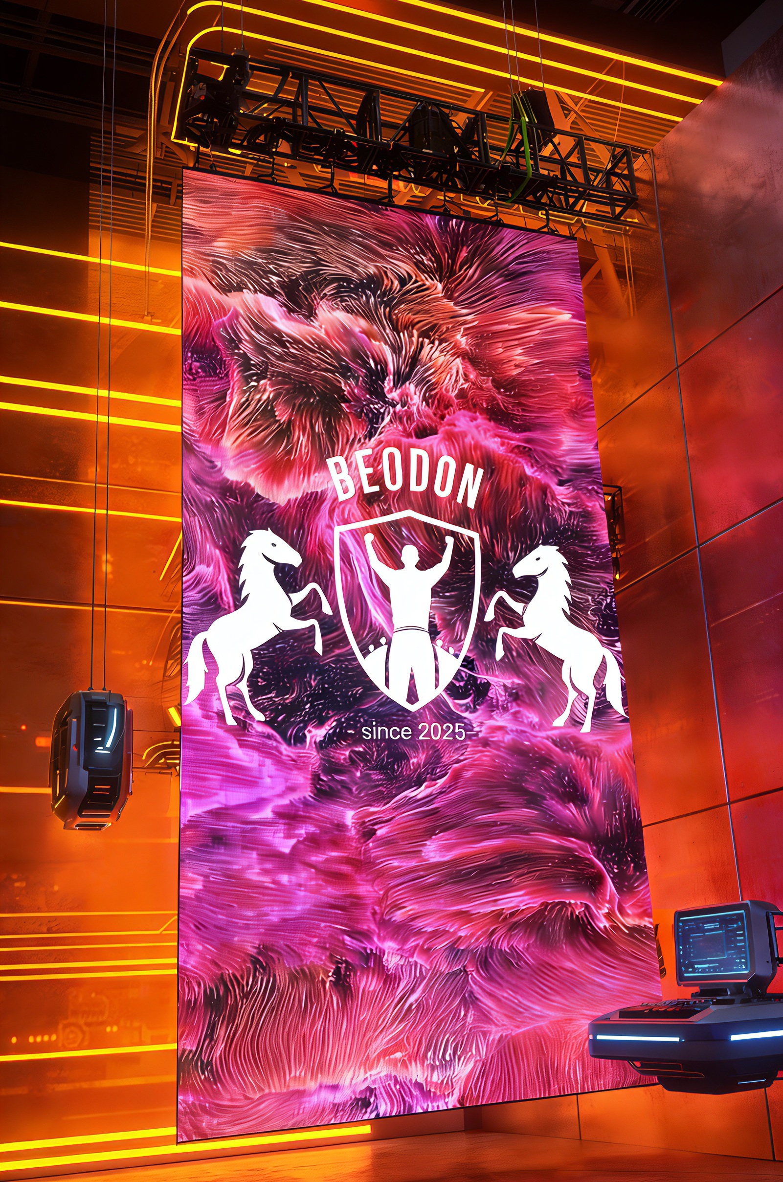 Professional team working together in modern office environment with multiple monitors and collaborative workspace