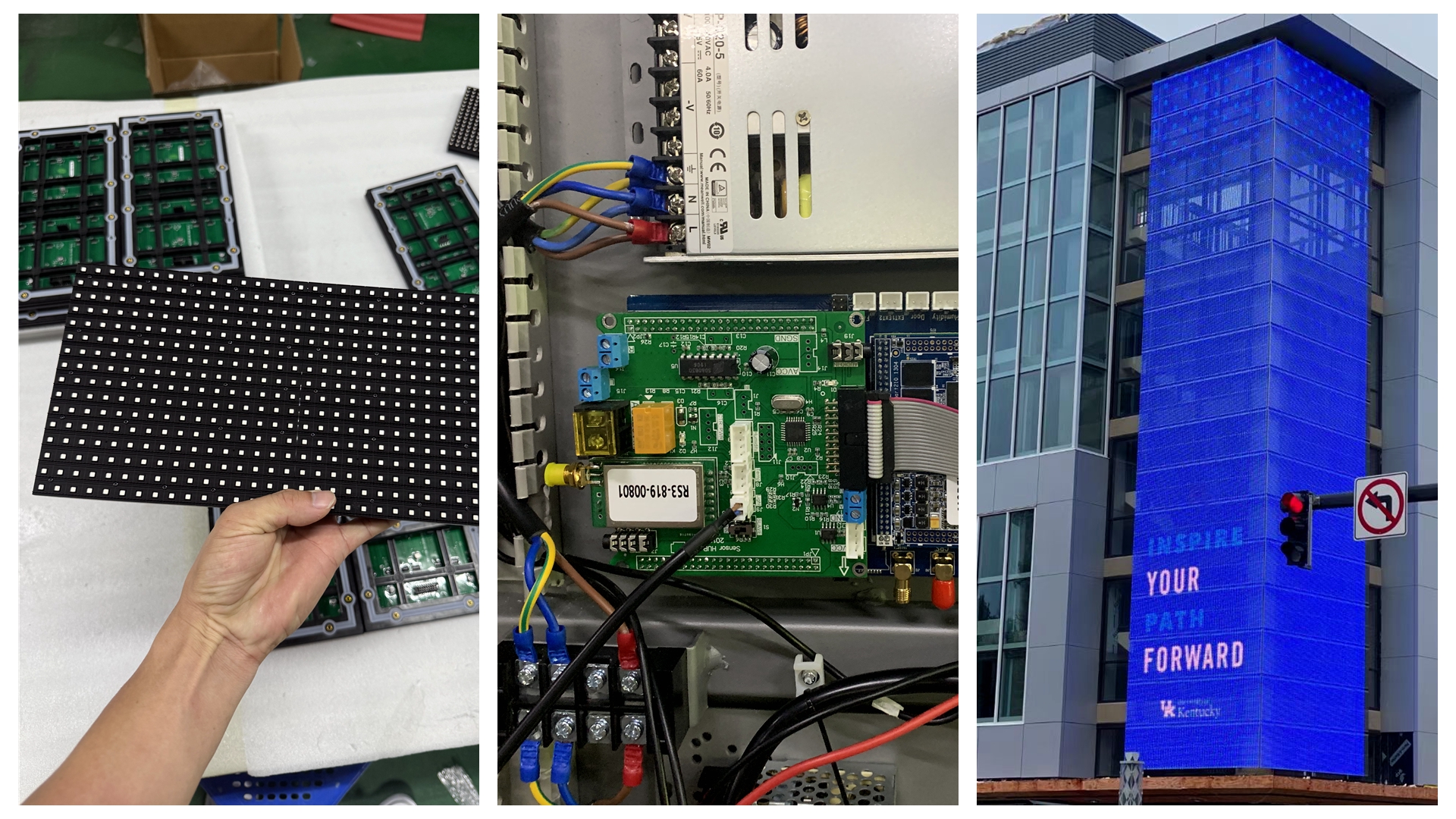 Modern technology concept image showing digital transformation elements with abstract geometric shapes and light effects